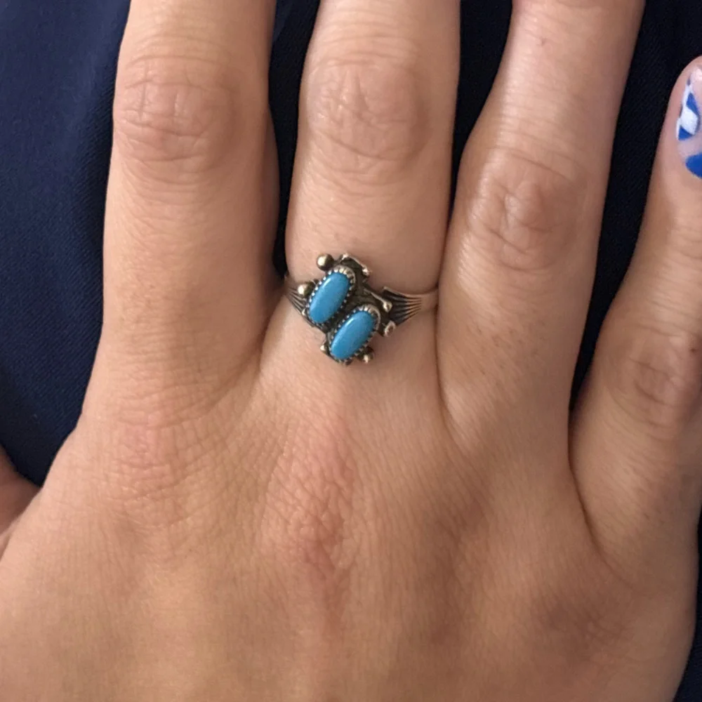 Vintage Bell‎ Company Sterling Silver Turquoise Double Stone Ring size 7 native